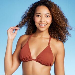 NWT Shade & Shore Small (4-6) Removable Pads Brown Bikini Triangle Ribbed Top